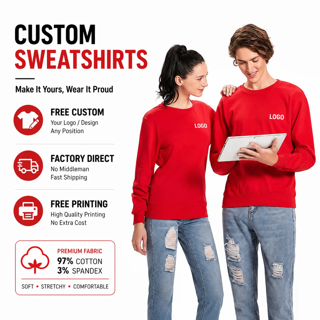 Custom DIY Sweatshirts for Team Building, Corporate Apparel with Printed Text or Logo, Custom-Made Fall/Winter Workwear
