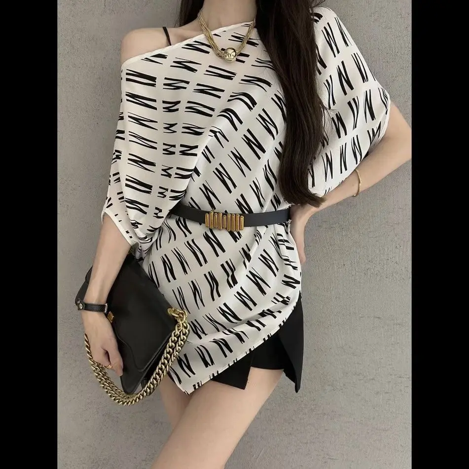 Elegant Stripe Shirt Women Summer Fashion Off Shoulder Loose Top