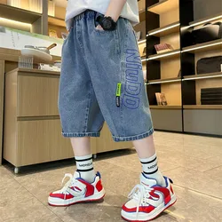 Teen Boys Shorts Jeans Children Baggy Fashion Straight Vintage Streetwear Denim 2024 Summer Loose Kids Denim Short Pants 10 12 Y