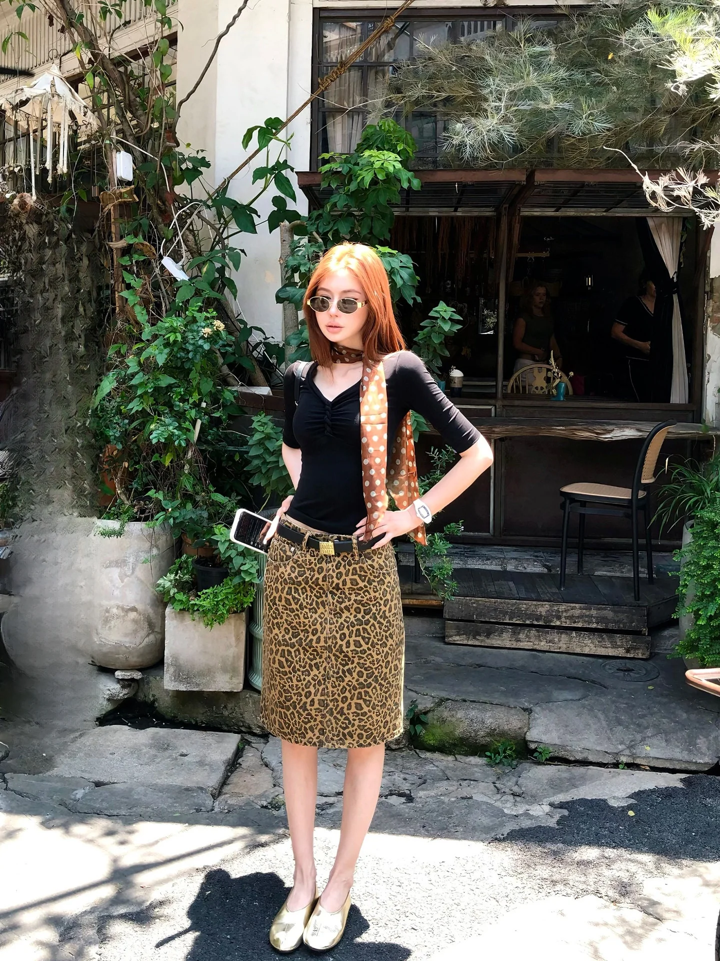 

Fashionable Retro Leopard Print Workwear Skirt 90 Cotton Straight Cut Skirt Breathable Comfortable Ladies mid Waist Skirt