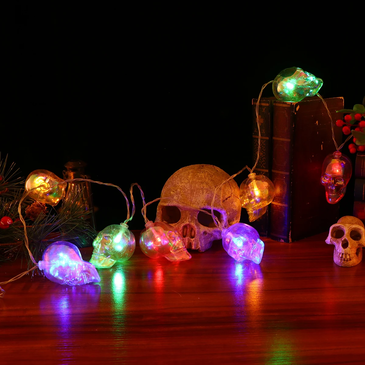 

Ghost Skull Colored Light String Decorations Outdoor Post Head Copper Wire