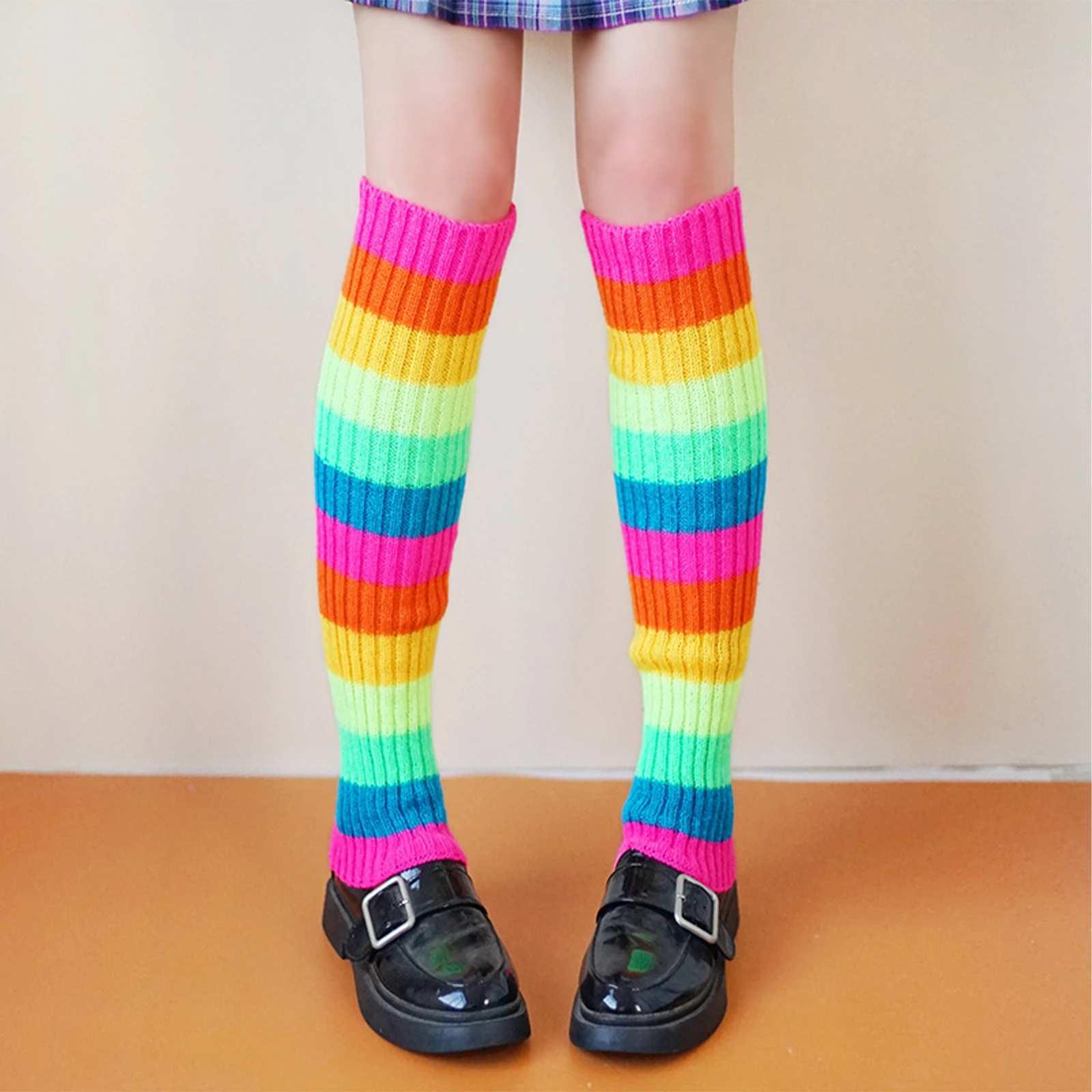 Rainbow Leg Warmers Cute Neon Leg Warmers Boot Loose Thick Socksfor Girls Women Knit Leg Sleeves Party Sports Yoga Streetwear