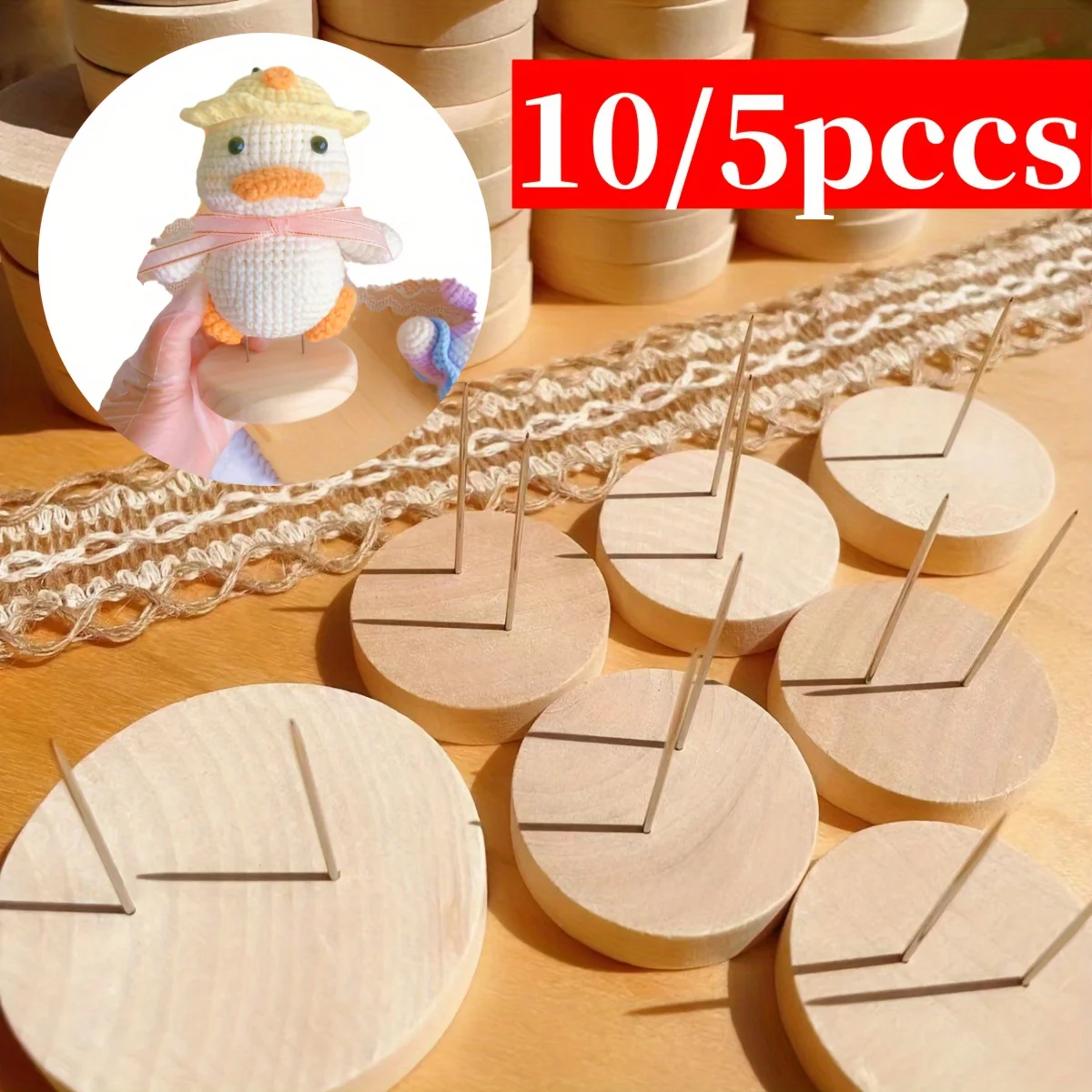 5/10Pcs Häkeln Puppe Stehen Puppe Stehen Runde Holz Display-ständer Ho Filz Tier Puppe Spielzeug Holz Basis unterstützung Action Figur Stehen
