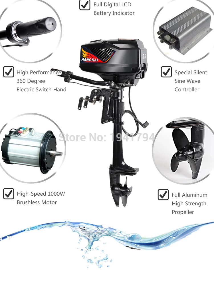 Brand New HANGKAI 4.0 Model Brushless Electric Boat Outboard Motor With 48V 1000W Output Fishing Boat Engine