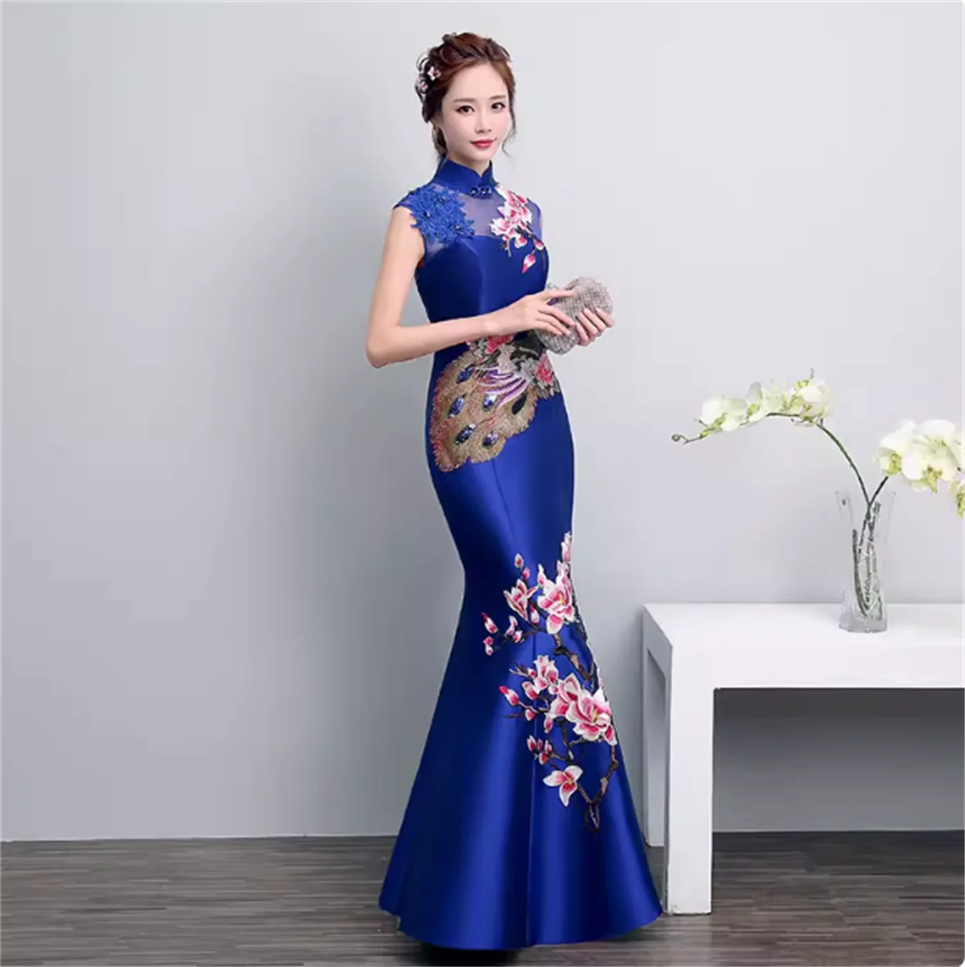 

New Chinese style choir evening gown with improved fish tail cheongsam