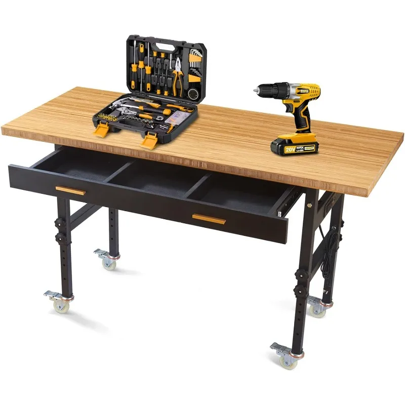 

Work Bench, Adjustable Work Bench with Drawers | Wheels | Power Outlet, 2700 LBS Load Capacity 59.8" Heavy Duty Work Bench