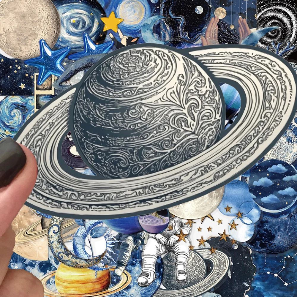 

10/30/50pcs Laser Cartoon Blue Universe Space Stickers Galaxy Planet Graffiti Decal for Scrapbook Helmet Cool Waterproof Sticker