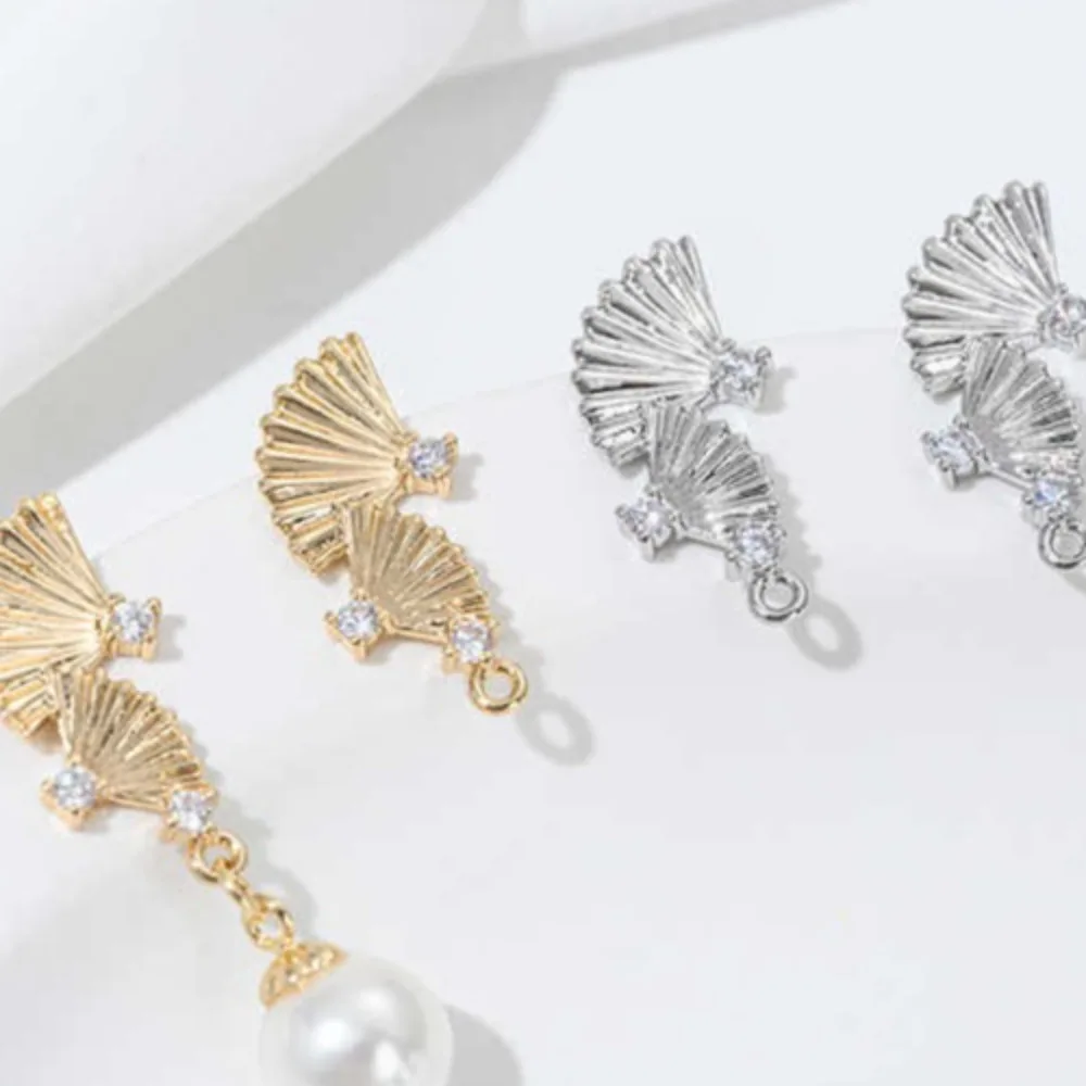 

Copper 14K Gold Color Zircon Folding Fan Retro Fan with Suspender Earrings DIY Handmade Earrings Ear Jewelry Material