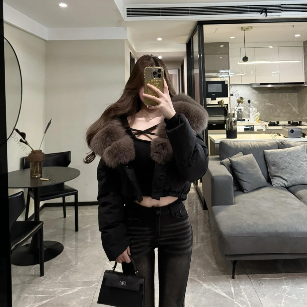 Down Jacket Woman Lightweight Padded Jackets Women's Winter Down Jacket Down Coats and Parks Real Fur Coat Short Jacket with Fur view 5
