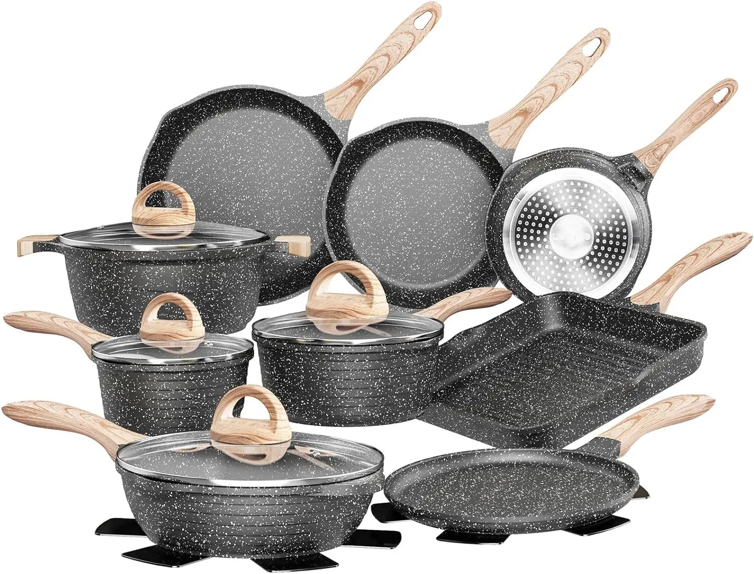 

Pots and Pans Set Nonstick 23pcs, Healthy Kitchen Cookware Sets, Induction Cooking Set W/Gray Granite Stone Frying Pans