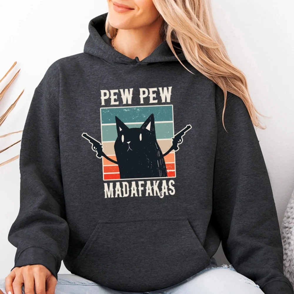 1Pc Pew Pew Madafakas Black Cat DIY Iron-On Heat Transfer Sticker Decal T-shirts Sweatshirts Canvas Bag Clothing Handmade Decor