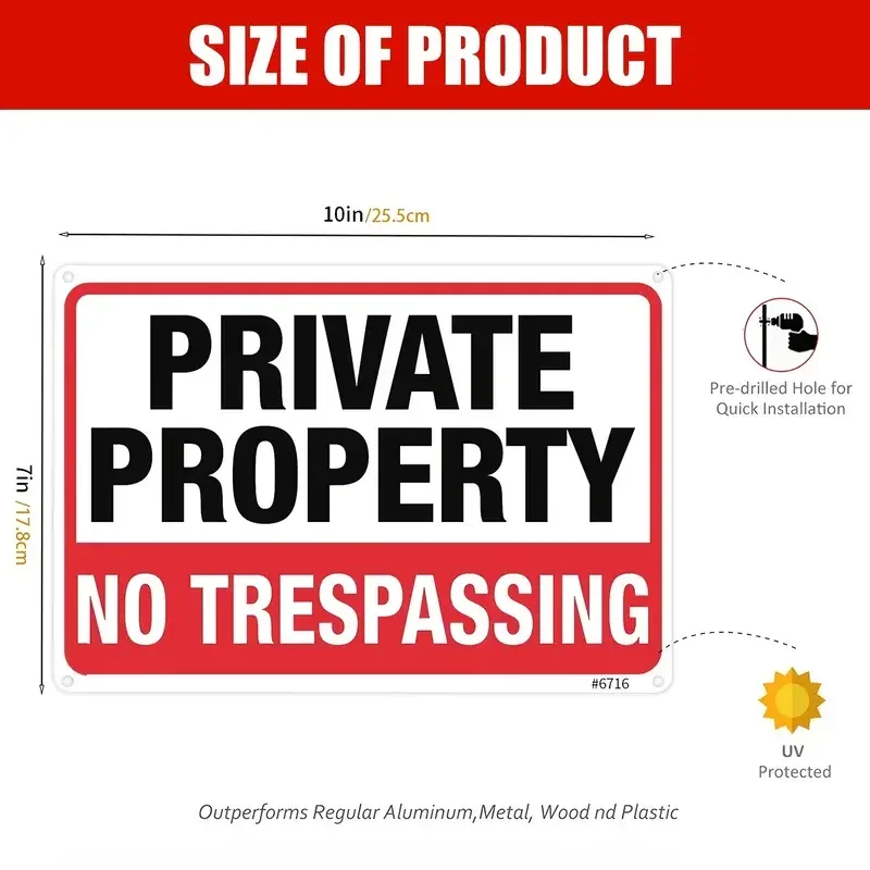 1pc Private Property No Trespassing Sign Metal Signs 20x30CM  Rust Free Aluminum, Indoor & Outdoor Use