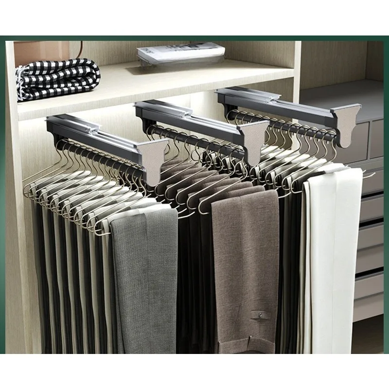 

Pants rack telescopic slide rail, wardrobe built-in top-mounted pull-out pants rack track
