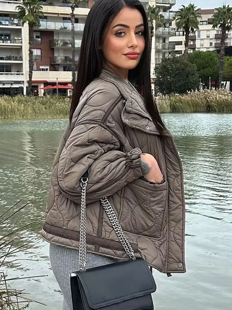 HH 2024 Zimowy Damski Płaszcz Casualowy z Bawełny, Długie Rękawy, Kieszenie ze Sznurkiem, Wysoki Kołnierz, Odzież Wierzchnia, Modne Płaszcze Damskie