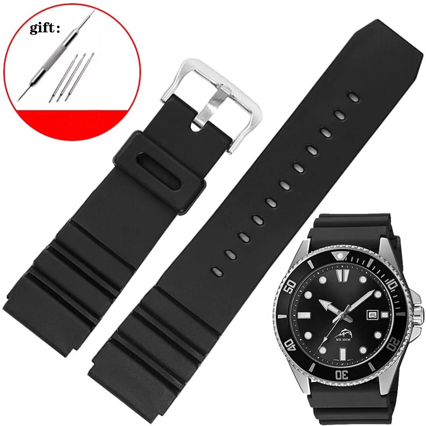 Watch strap 22mm For CASIO swordfish diving watch MDV-106 MDV-107 MTP-VD01D efr-303l MTP1375/1374/1383 Silicone rubber watchband