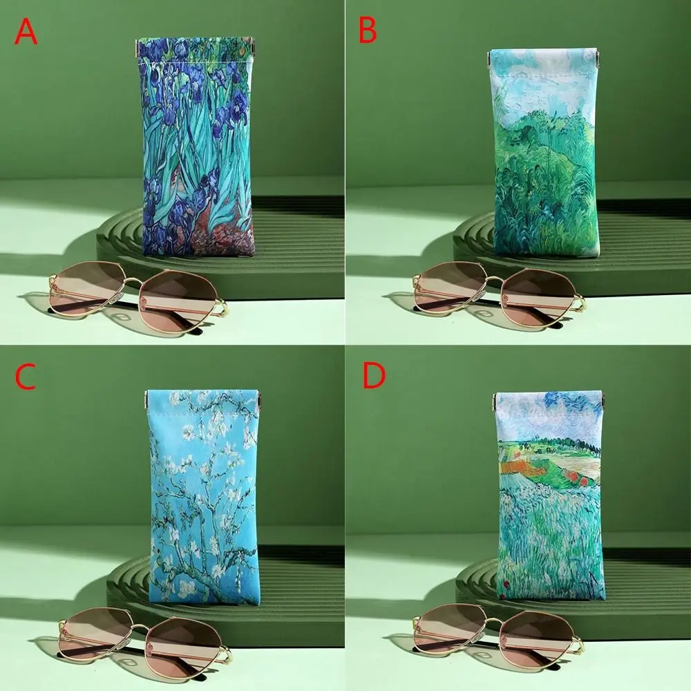 حقيبة نظارات شمسية من الجلد الصناعي للنساء ، طباعة أزهار ، إبداعية ، سماكة ، إغلاق أوتوماتيكي ، غطاء واقي