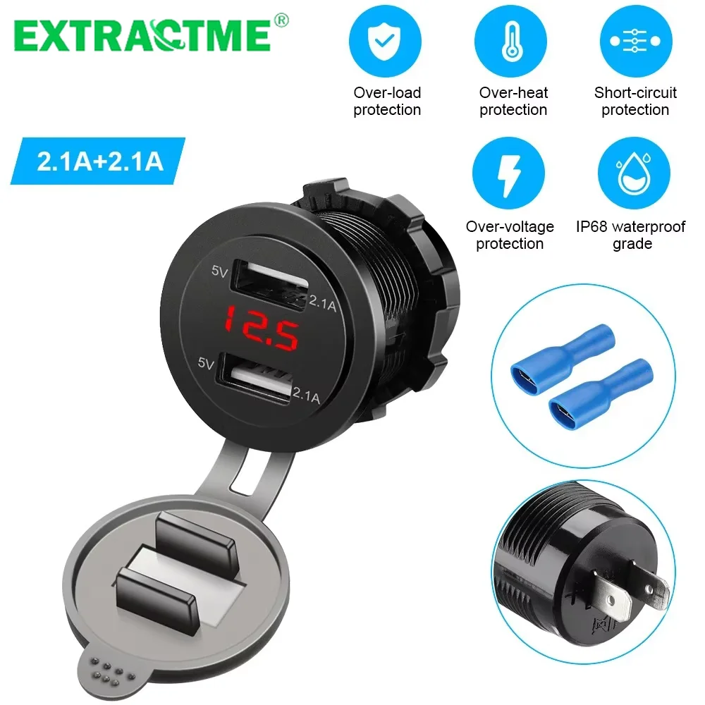 Extractme 4.2A Car Usb Cigarette Lighter 12V 24V Dual Usb Cigar Lighter Socket Motorcycle Charger Auto Lighter Built-in Car