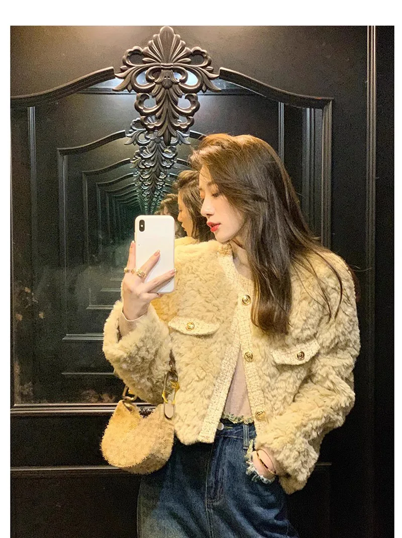 2025 Abbigliamento donna Cappotto corto in pelliccia sintetica temperamentale Inverno Nuovo 1117