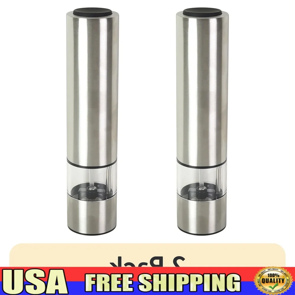 

Electric Stainless Steel Salt and Pepper Grinder Set Battery Operated Grinders with LED Light One Handed Operation Ceramic