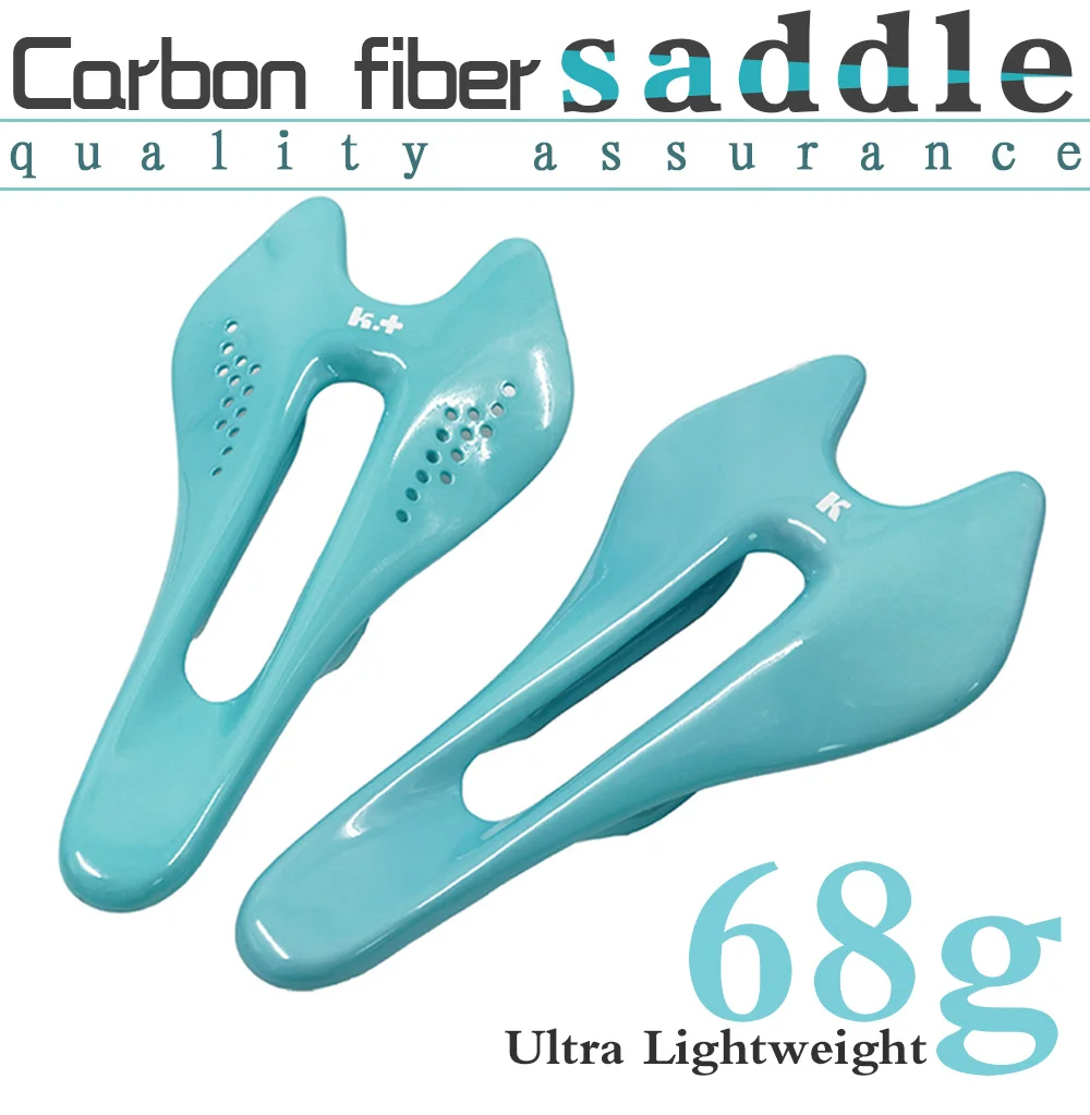 

68g Ultralight Carbon Fiber Bike Saddle-Ergonomic Hollow Design for Road/Gravel/City Bikes|Ti Rails 6x7/7x9mm light blue saddle