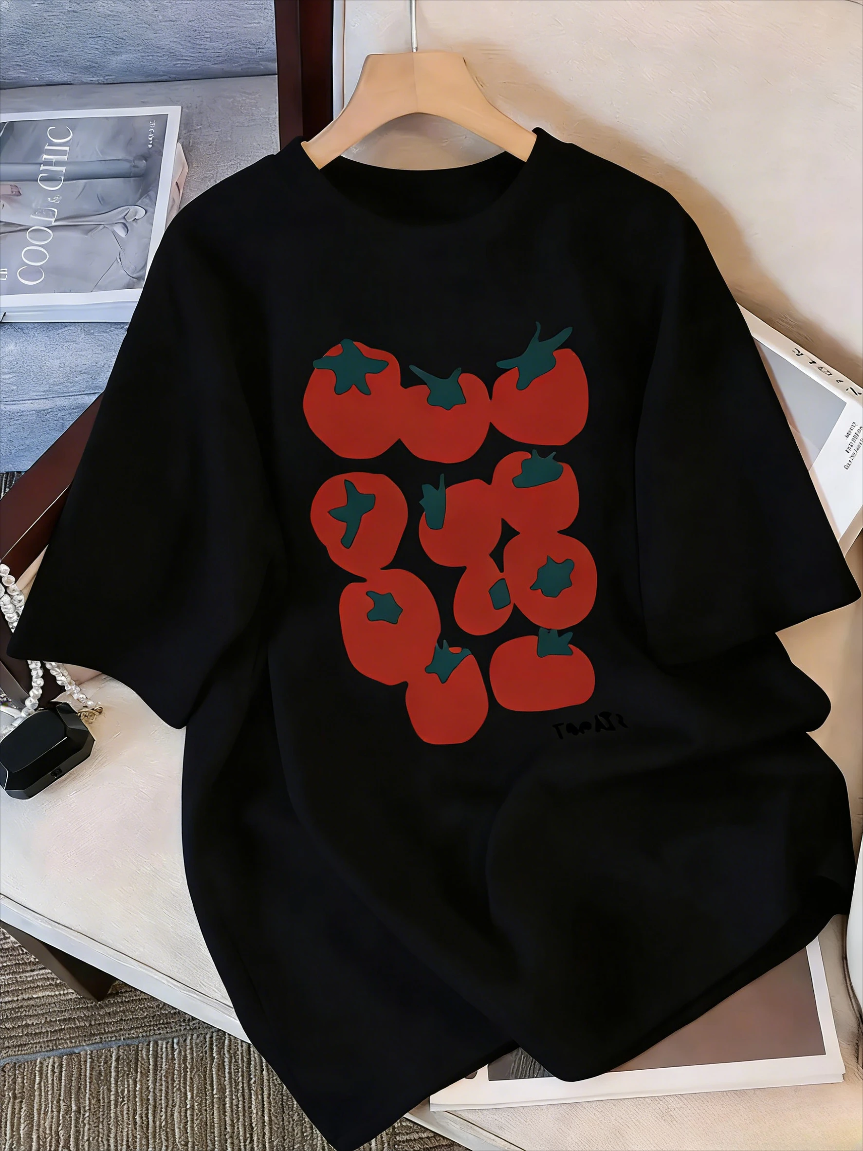 

Милая футболка с принтом томатов, женская футболка с коротким рукавом, топ с рисунком натуральных фруктов, кавайная повседневная летняя футболка, дружелюбный подарок