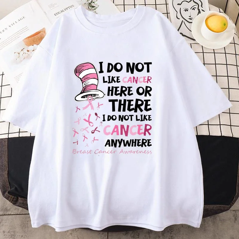 Fashion Unisex T-shirt Breast Cancer Awareness Print Designed Summer Men Women Top I Do Not Like Cancer Letter Pattern Girl Tee