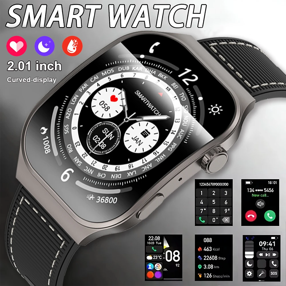 2026 New Bluetooth Call Smart Watch for Men 2.01" HD Curved Screen Sports Watch Health Monitor Smart Watch for Android iOS