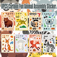 8PCS Cartoon Fun Animal Face Changing Assembly Stickers Rabbit Leopard Fox Kangaroo Decorative Facial Features Creative Decor