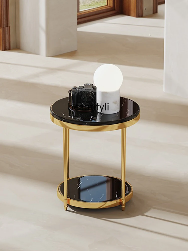 Simple Living Room Corner Table Marble Sofa Side Table Double-Layer round Small Coffee Table round Tea Table