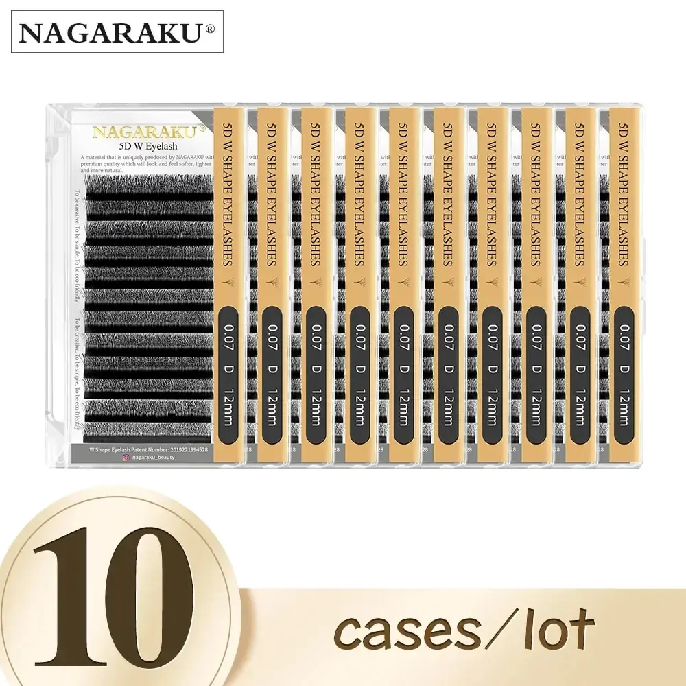 NAGARAKU 10 Cases W Shape Bloom 3D 4D 5D 6D Premade Fans Eyelash Extensions Natural Soft Light Full Dense