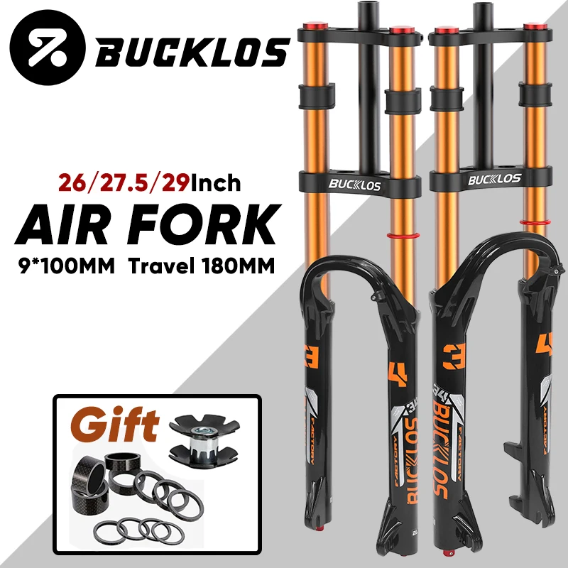 BUCKLOS الجبلية المزدوج تاج الهواء شوكة 9*100 مللي متر الإفراج السريع دراجة الهواء شوكة تعليق السفر 180 مللي متر دراجة هوائية جبلية شوكة 26/27.5/29 بوصة #1