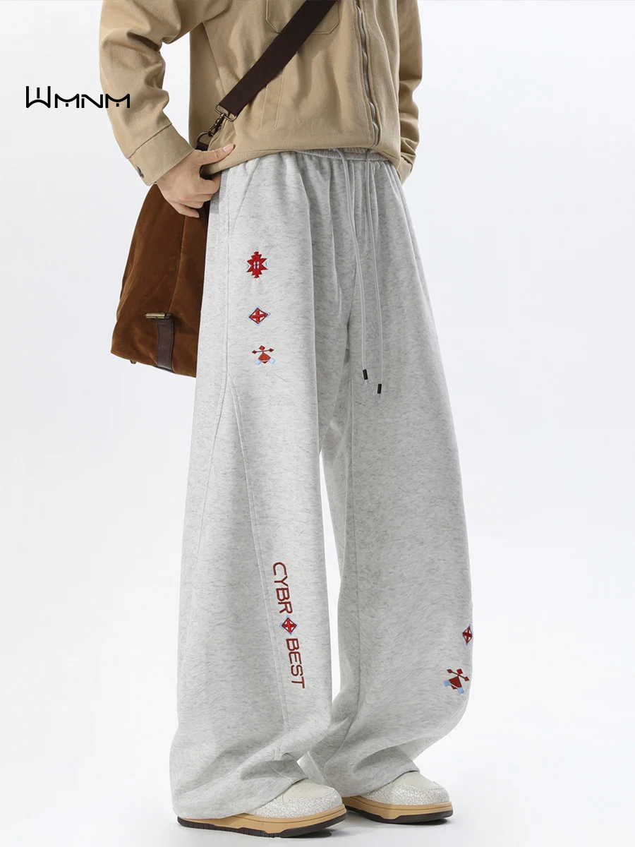 

Мужские зимние модные повседневные спортивные брюки American Style с широкими штанинами, вышивкой и эффектом тай-дай, утепленные флисом