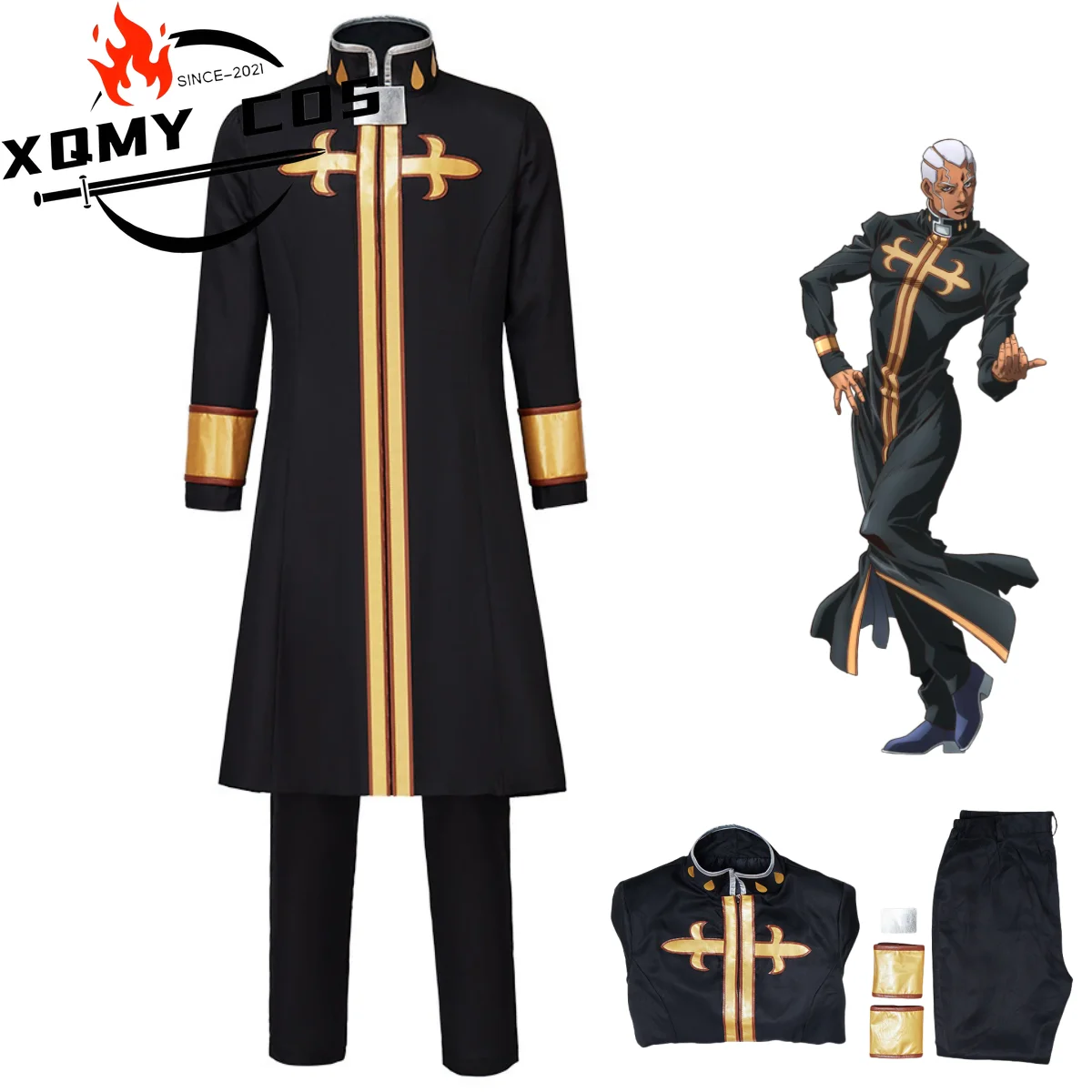 

XqAnime JoJo’s Bizarre Adventure Stone Ocean Enrico Pucci Cosplay Costume Black Long Sleeves Coat Uniform Man Christmas Suit