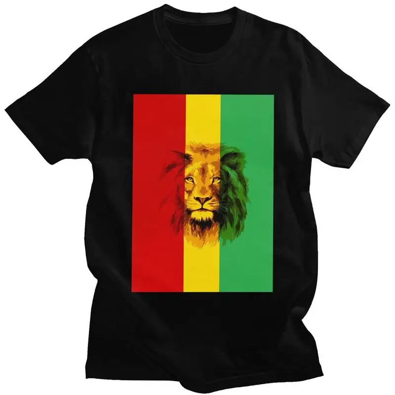 Custom Cool Jamaica Reggae Rasta Lion King T Shirt Men Short Sleeve Pure Cotton T-shirt Tees Streetwear Tshirts