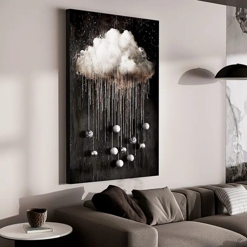Light luxury advanced three-dimensional living room decorative painting black and white abstract sofa background wall auspicious