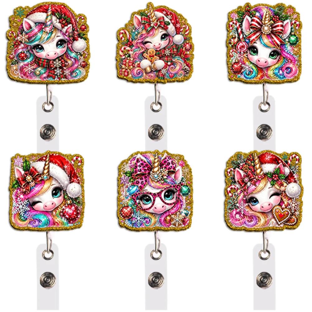 Adorable Holiday Christmas Unicorn Badge Reel Set with Clip for Daily Use Work ID Holder Decor