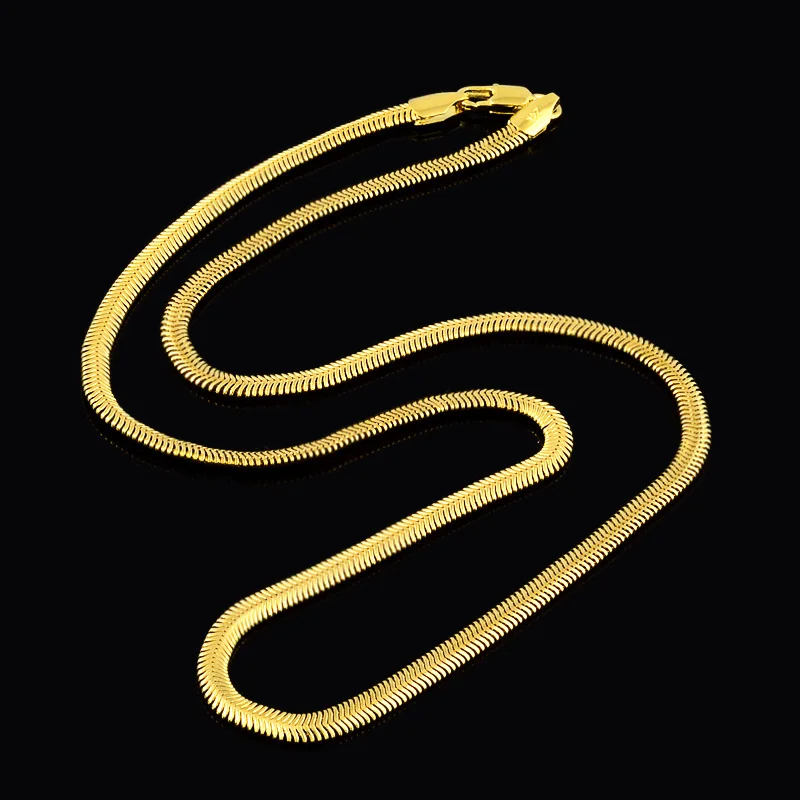 

Men's & Women's Flat Snake Necklace 24K Gold AU999 - Fine snake details, sturdy chain, AU999 authentic quality