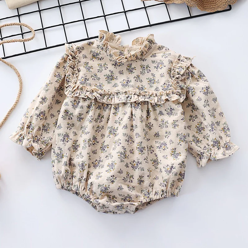 

2024 New Spring 0-24M Children Clothes Korean Style Climbing Suit Long sleeved Cotton Print Newborn Baby Girls Bodysuits