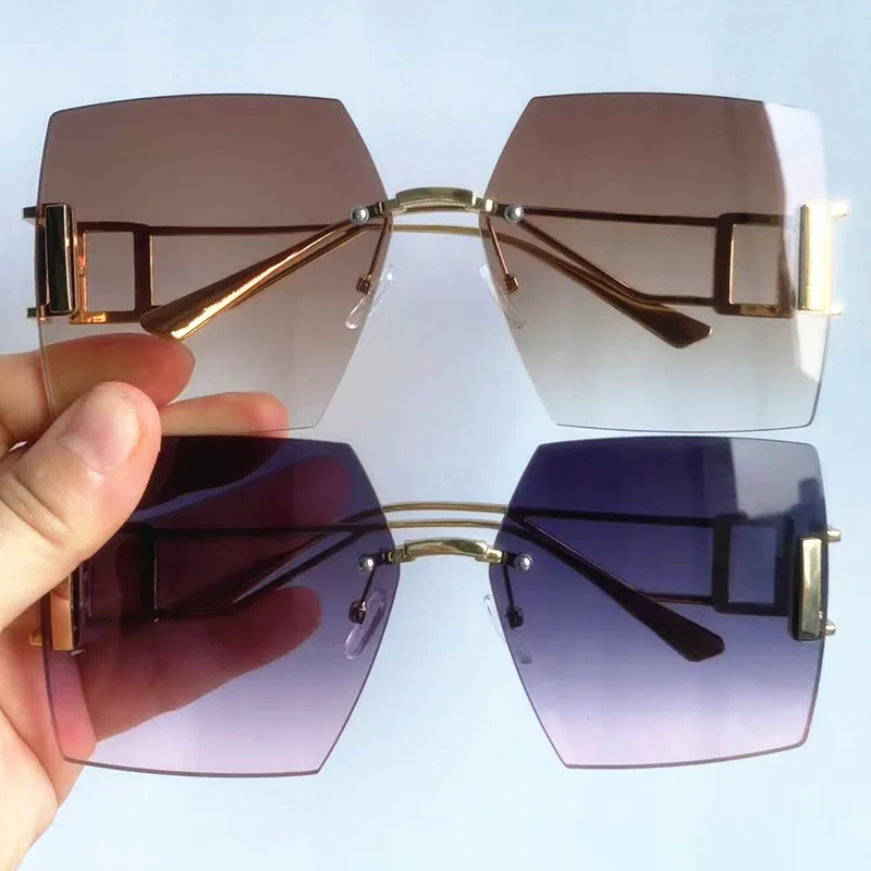 NEUE Sonnenbrille für Damen, Randlos, UV-Schutz, Eckige Brille mit Farbverlauf-Gläsern, Google-Legierungs-Bügel, Sonnenbrille – Detail 6