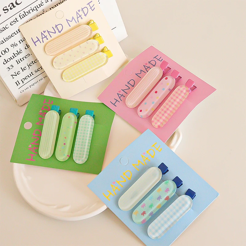 Jepit Rambut Bayi Perempuan Warna Permen 3 Buah/Set Jepit Rambut Anak-anak Putri Kotak-kotak Titik Pita Lucu Jepit Rambut Hiasan Kepala Manis Aksesori Rambut Anak