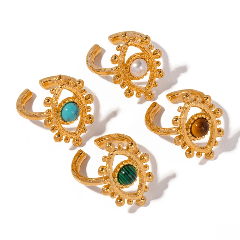PRISCA | Stainless Steel Evil Eye Gold Rings for Women Luxury Party Banquet Chic Jewelry High Quality New
