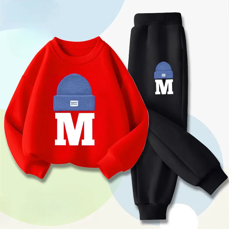 

Spring Children's Casual Pullover Long Pants Two Piece Suit Kids Sweatsuit New Letter Printed Korean Style Boy Hoodies Sets Kids