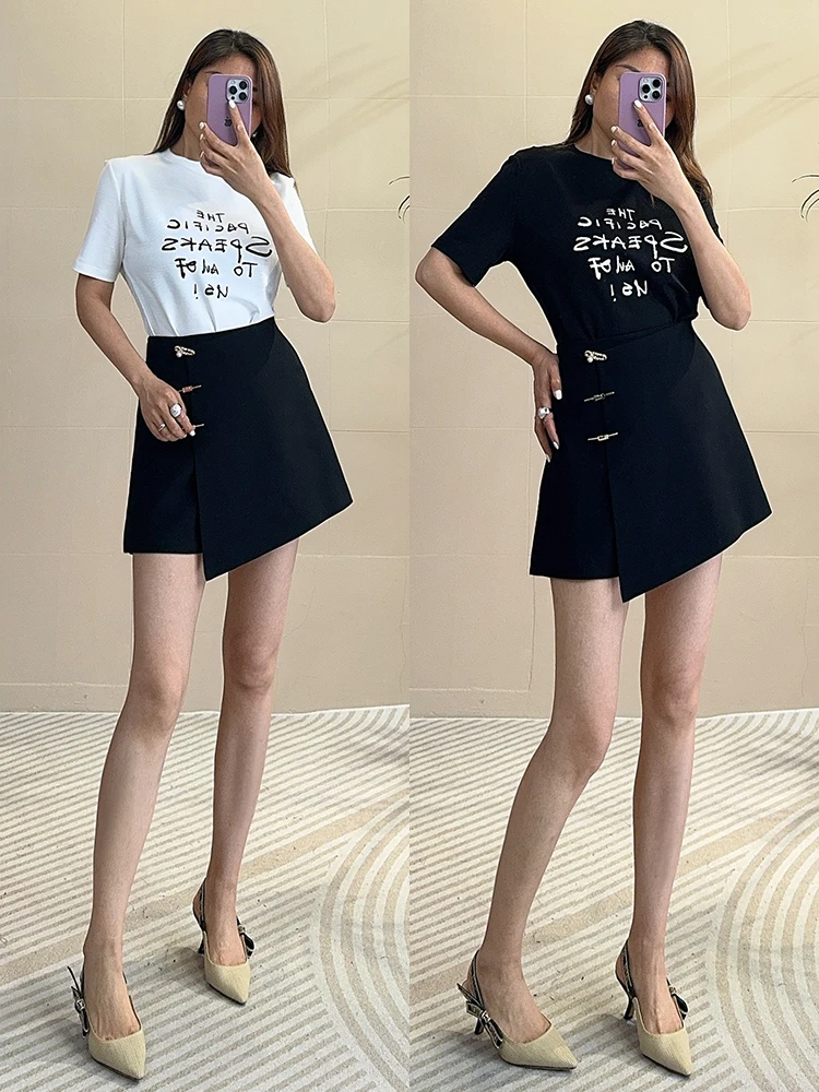 

Comfortable Classic American Sle ort Sve T-irt by Tang Mi Home Fine Combed Cotton fiti Letter Artistic Design