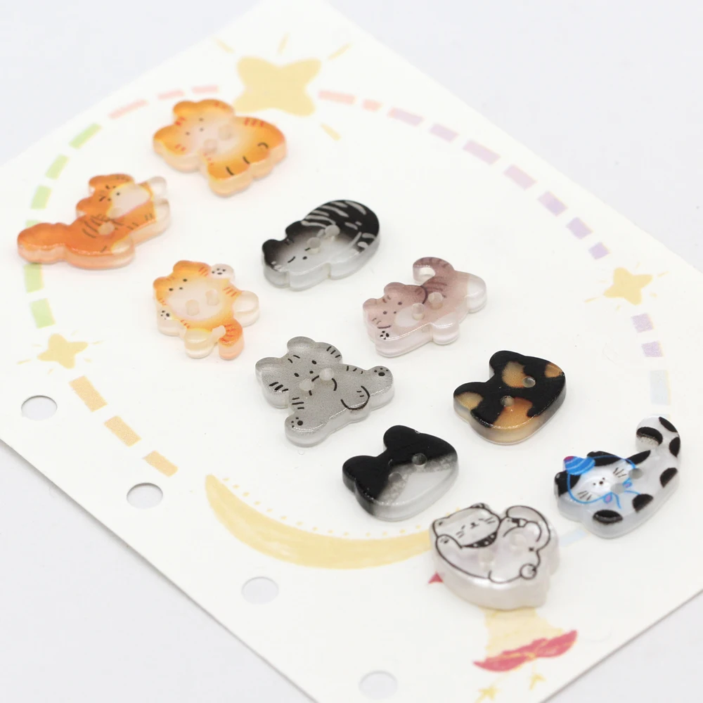 HENGC 10Pcs Cute Cartoon Cat Resin Buttons for Clothing Kids Shirt Blouse Children Scrapbooking Doll Handmade Decorations