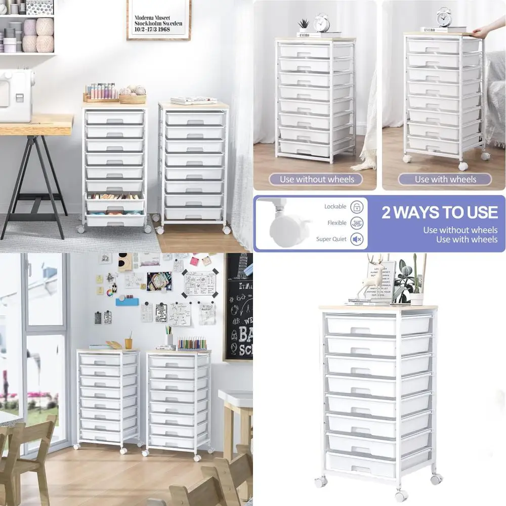 عربة تخزين دوارة مع أدراج، عربة أدوات مع 8 أدراج وطاولة خشبية، عربة درج دوارة، عربة درج تخزين لـ Li #1