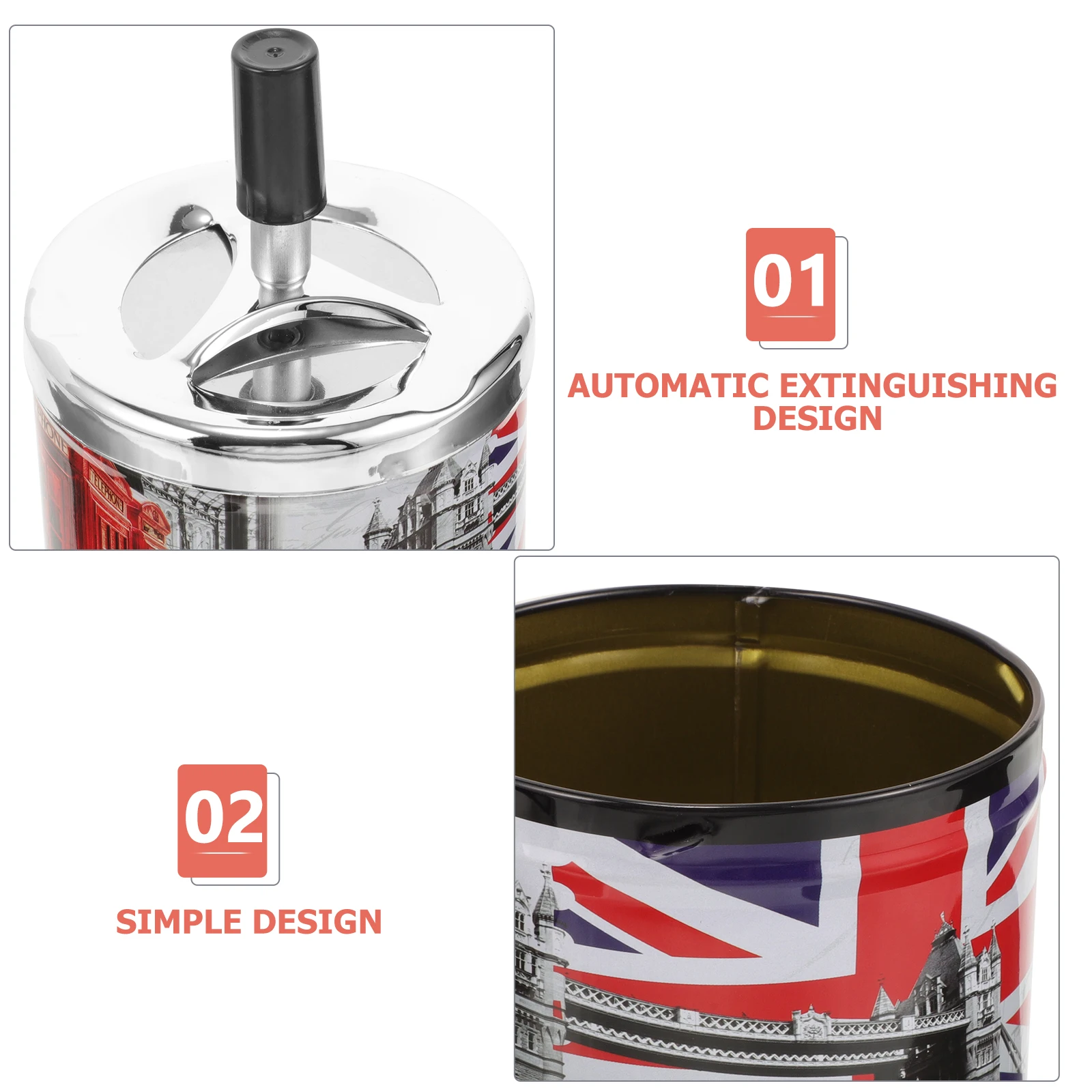 

Swivel Lid Ashtray Smokeless Desktop Trays for Decorative London Souvenirs Stainless Steel Home Office Small