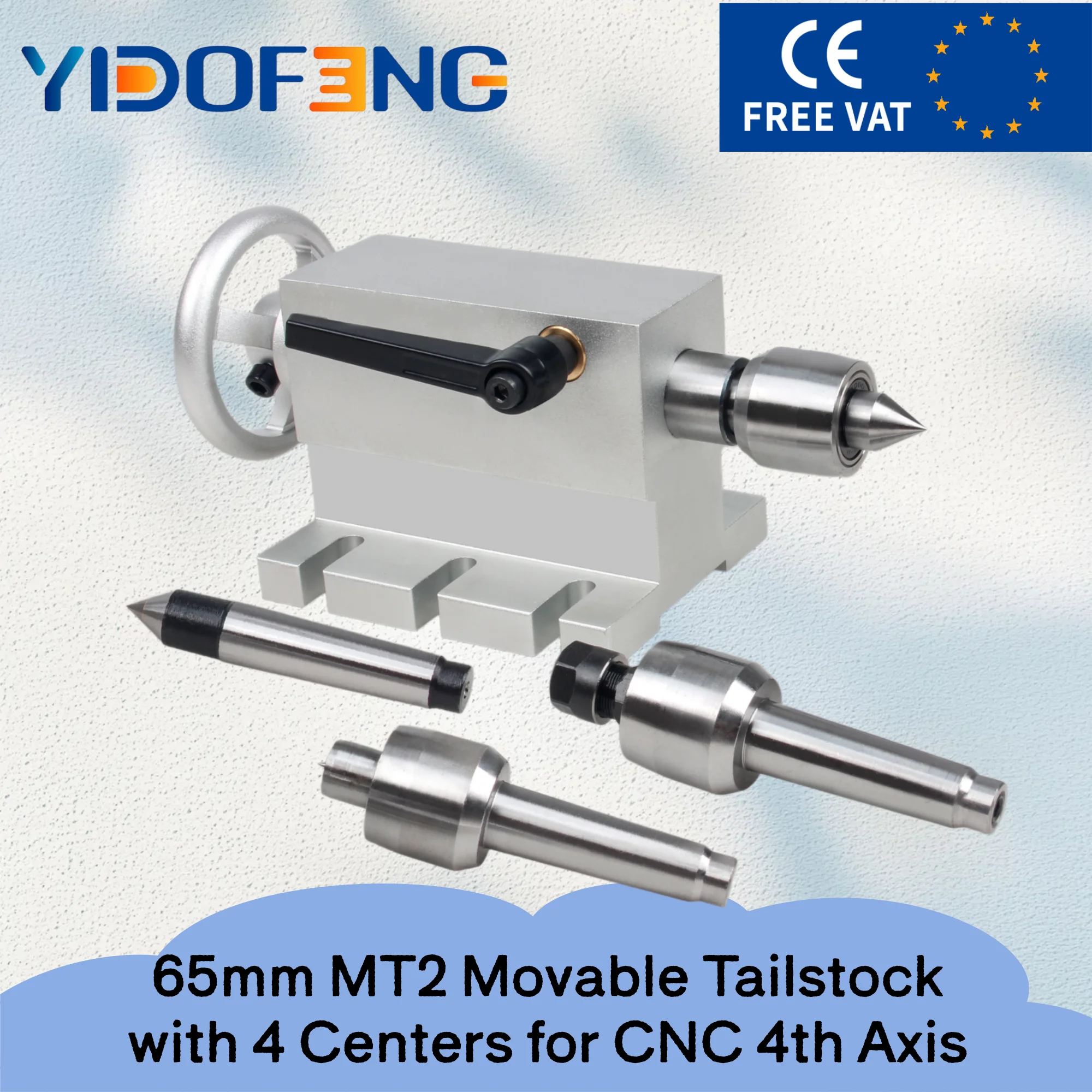 【Esente IVA per UE】 Contropunta Regolabile MT2 da 65mm con 4 Teste Sostituibili per Tornio CNC e Tavola Rotante a 4 Assi