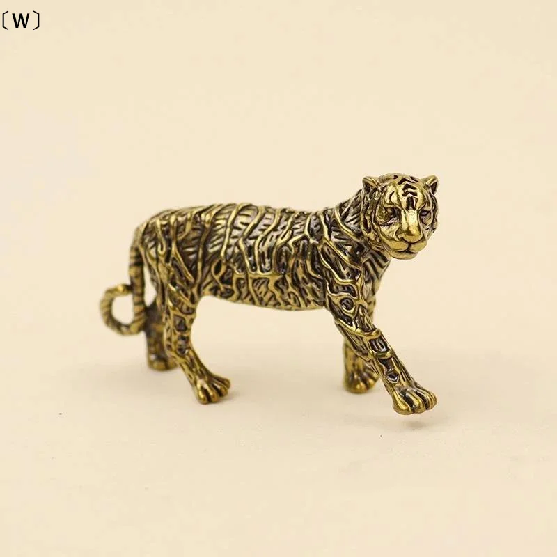 〔W〕1Pcs Vintage Animal Model Creative Solid Brass Tiger Statue Pure Copper Big Tiger Figurine Miniature Home Desk Decor Ornament