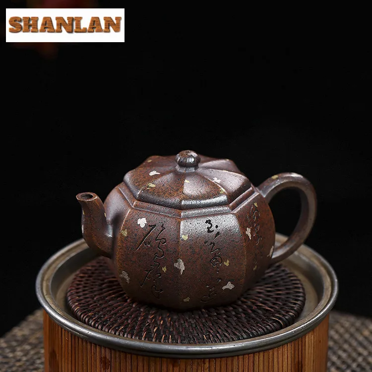 250ml Yixing Purple Clay Teapots Handmade Octagonal Pear-shaped Pot Raw Ore Section Mud Wood-fired Porcelain Kettle Zisha Teaset