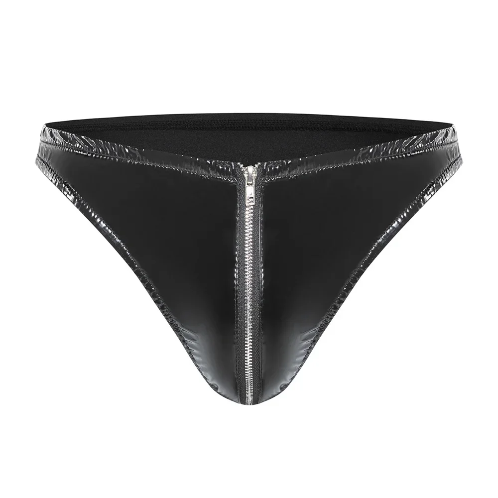 

Sexy Men Zipper Cortch Briefs Gay Underwear Zipper Underpants Faux Leather Erotic Lingeries Pole Dancing Clubwear Sissy Panties